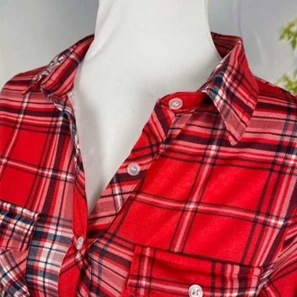 MILK & HONEY Red Plaid Button Down Top Small - Picture 9 of 14
